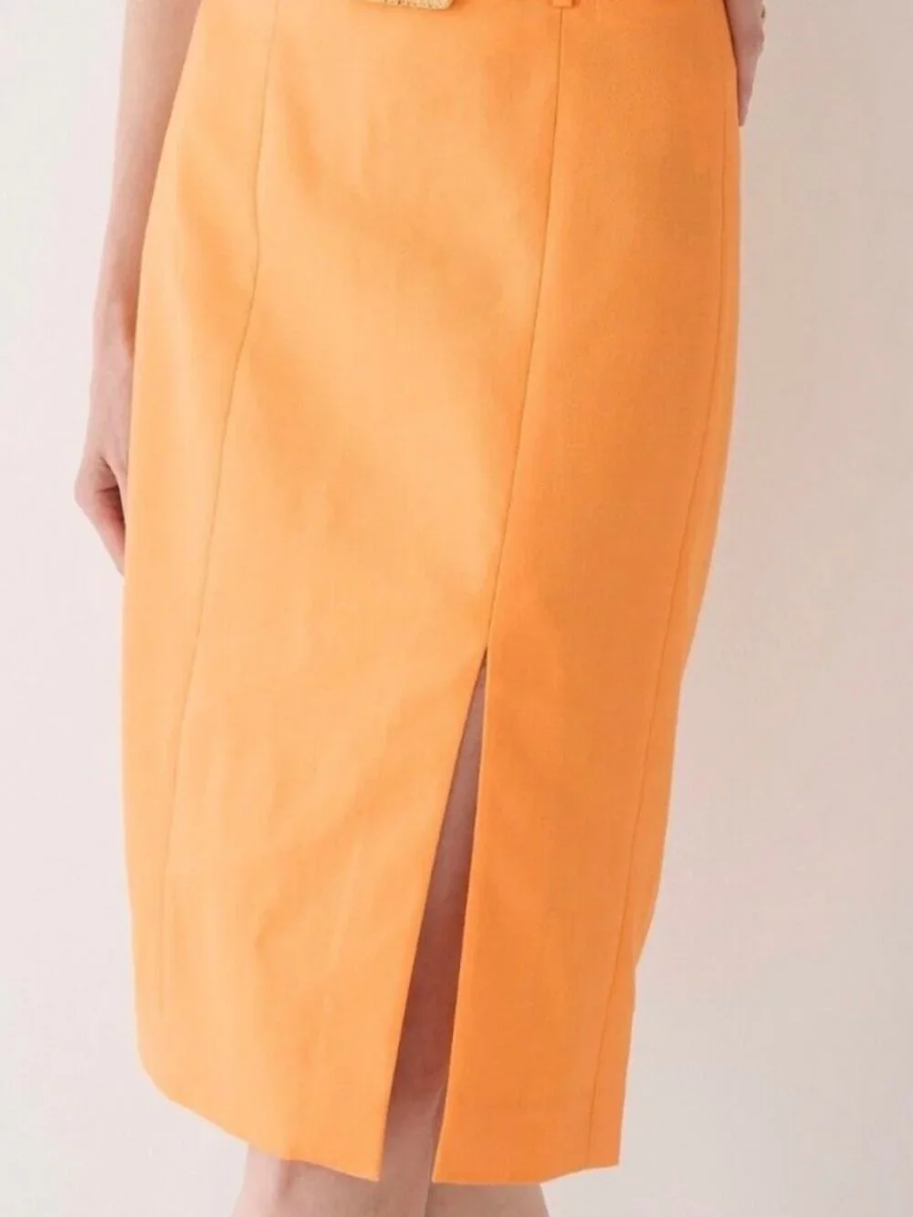 J. CrewStretch Linen-Blend Midi Pencil Skirt in Orange, Size 4